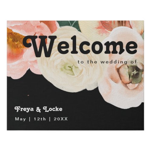 Bold Colorful Floral  Black Welcome Faux Canvas Print