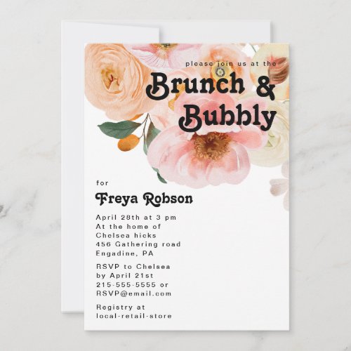 Bold Colorful Floral  Brunch and Bubbly  Invitation