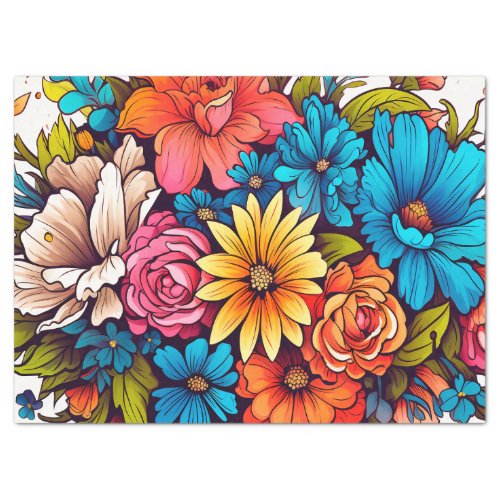 Bold Colorful Floral Decoupage Tissue Paper