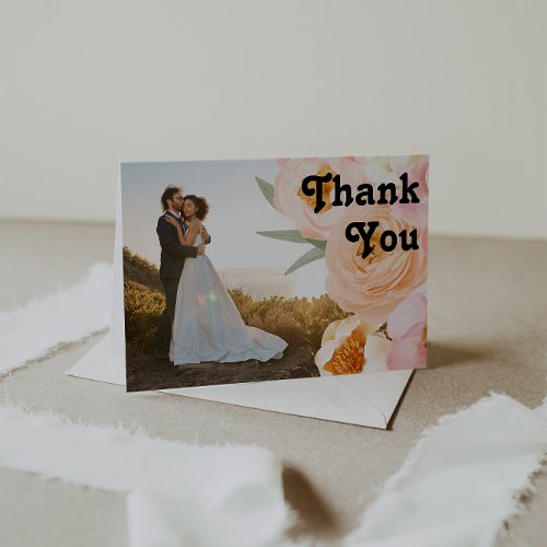 Bold Colorful Floral  Folded Photo Thank You Card