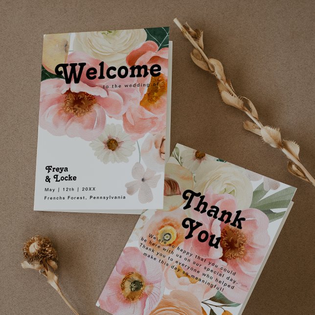 Bold Colorful Floral | Folded Wedding Program (Creator Uploaded)