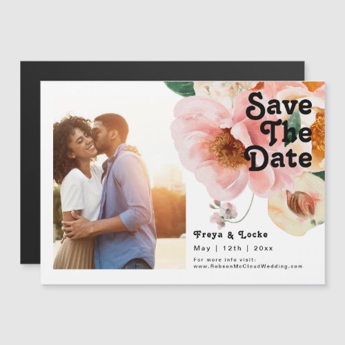 Bold Colorful Floral  Horizontal Save The Date Magnetic Invitation