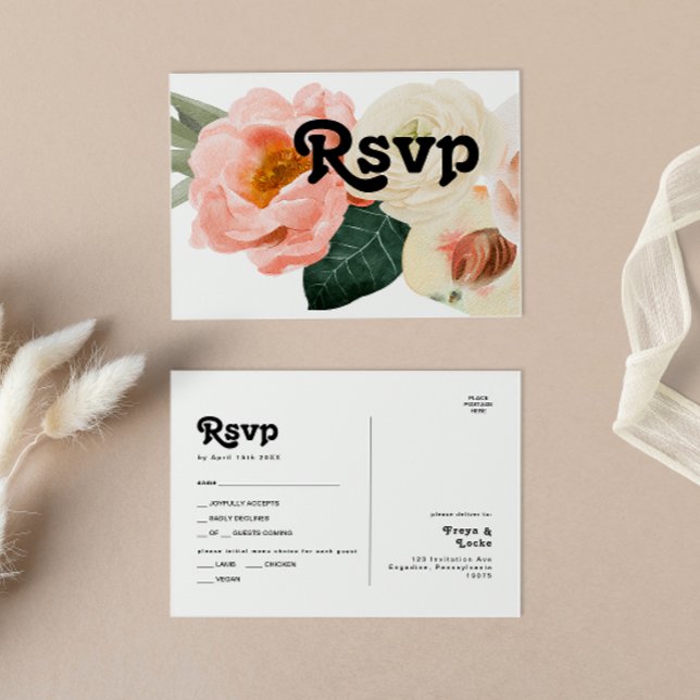 Bold Colorful Floral | Menu Choice RSVP Postcard (Creator Uploaded)