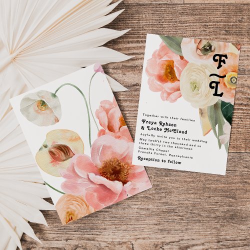 Bold Colorful Floral  Monogram Wedding Invitation