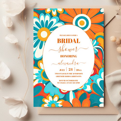  Bold Colorful Floral Retro Bridal Shower Invitation