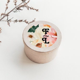 Bold Colorful Floral Round Monogram Classic Round Sticker