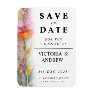 Bold Colorful Floral Save The Date Card Magnet