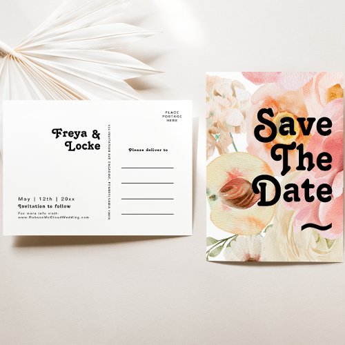 Bold Colorful Floral  Save The Date Postcard