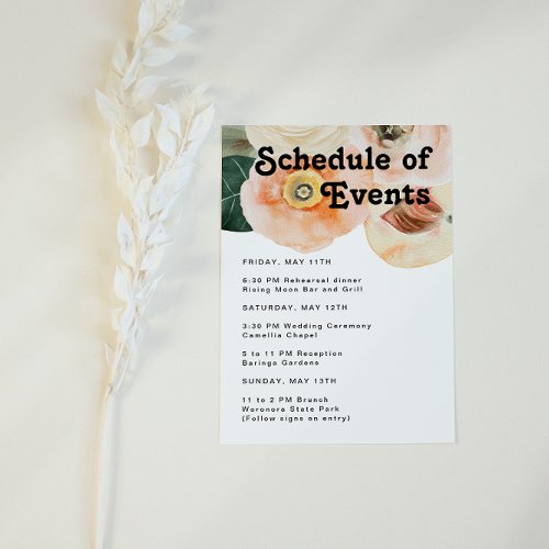 Bold Colorful Floral  Schedule of Events Enclosure Card