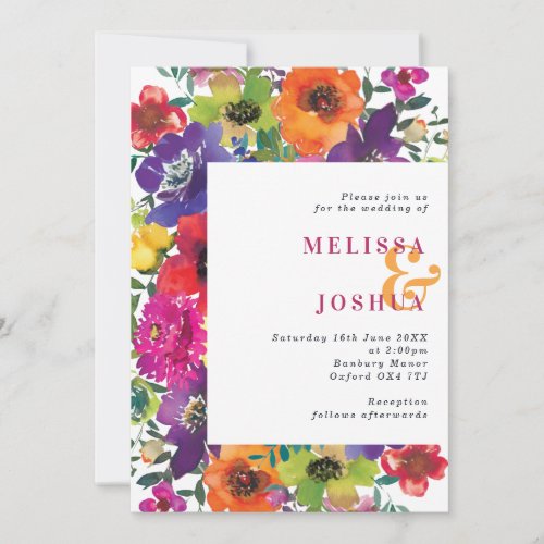 Bold  Colorful Floral Summer Wedding Invitation