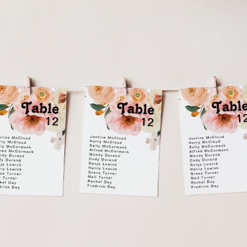Bold Colorful Floral  Table Number Chart