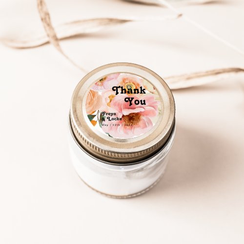 Bold Colorful Floral  Thank You Wedding Favor Classic Round Sticker