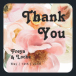 Bold Colorful Floral | Thank You Wedding Favor Square Sticker<br><div class="desc">This bold colorful floral | thank you wedding favor square sticker will go wonderfully with your bright modern botanical wedding. The large watercolor blush pink, burnt orange, dusty rose flowers, and glimpses of peaches or apricot within the greenery give this design a vibrant, elegant boho garden feel. The unique design...</div>