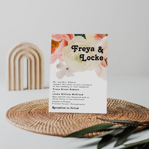 Bold Colorful Floral  Traditional Wedding Invitation