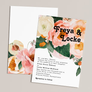 Bold Colorful Floral Traditional Wedding Invitation