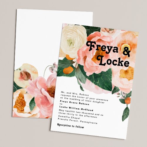 Bold Colorful Floral  Traditional Wedding Invitation