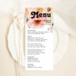 Bold Colorful Floral | Wedding Dinner Menu<br><div class="desc">This bold colorful floral | wedding dinner menu will go wonderfully with your bright modern botanical wedding. The large watercolor blush pink, burnt orange, dusty rose flowers, and glimpses of peaches or apricot within the greenery give this design a vibrant, elegant boho garden feel. The unique design has a romantic...</div>