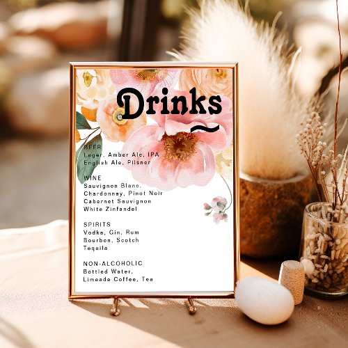 Bold Colorful Floral  Wedding Drinks Menu Sign