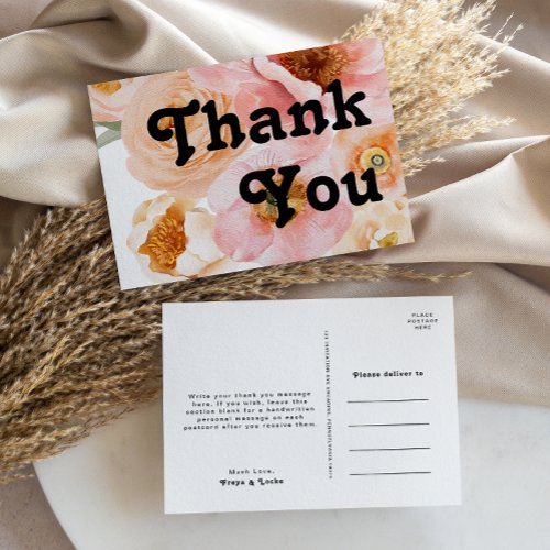 Bold Colorful Floral  Wedding Thank You Postcard