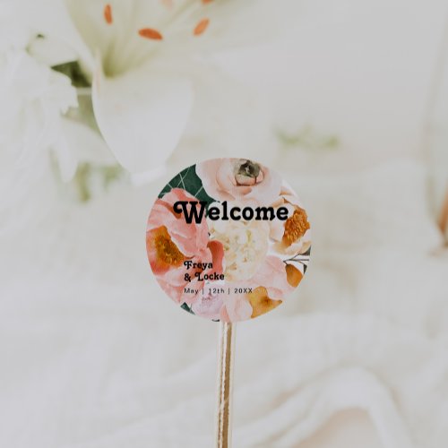 Bold Colorful Floral  Wedding Welcome Classic Round Sticker