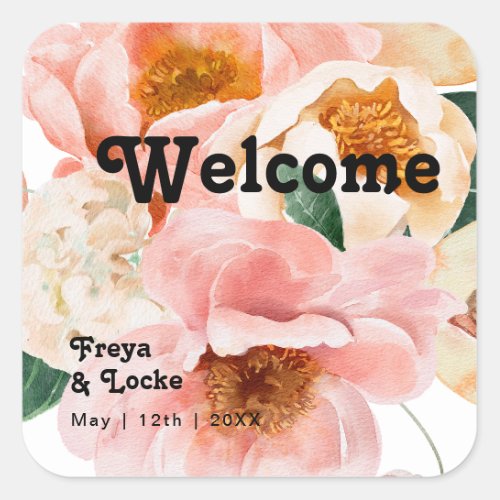 Bold Colorful Floral  Wedding Welcome Square Sticker