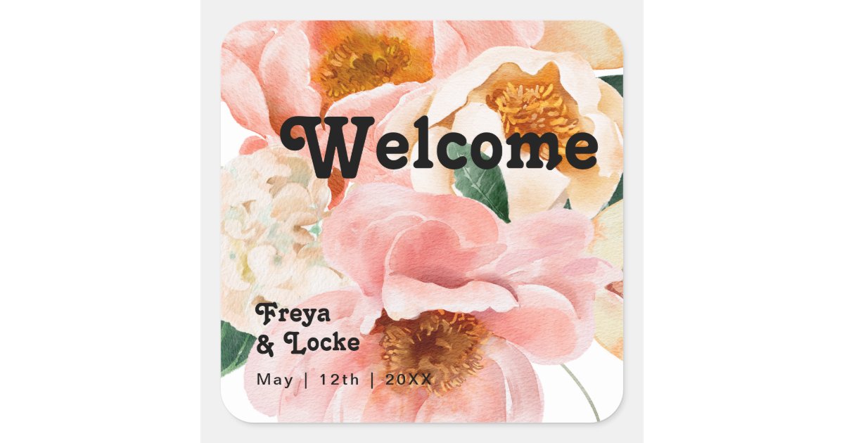 Bold Colorful Floral | Wedding Welcome Square Sticker | Zazzle
