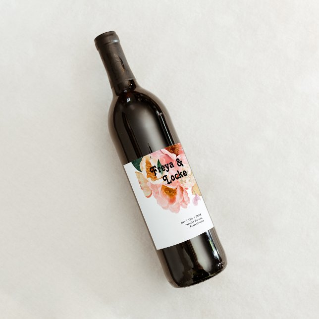 Bold Colorful Floral | Wedding Wine Label (Creator Uploaded)