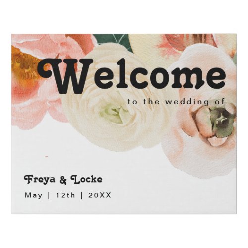 Bold Colorful Floral  Welcome Faux Canvas Print