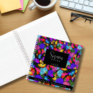 Bold Colorful Florals Sermon Notes Add Year & Name Notebook