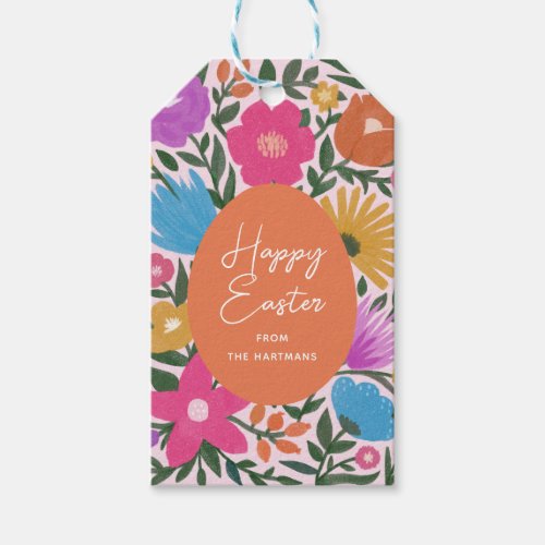 Bold Colorful Florals Stylish Easter  Orange Egg Gift Tags
