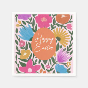 Bold Colorful Florals Stylish Easter Orange Egg Napkins
