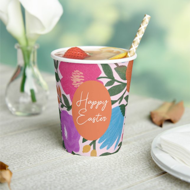 Bold Colorful Florals Stylish Easter | Orange Egg  Paper Cups (Insitu)