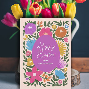 Bold Colorful Florals Stylish Easter   Purple Egg  Holiday Card