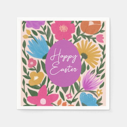 Bold Colorful Florals Stylish Easter  Purple Egg Napkins