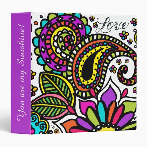Bold Colorful Flower Love Paisley 3 Ring Binder