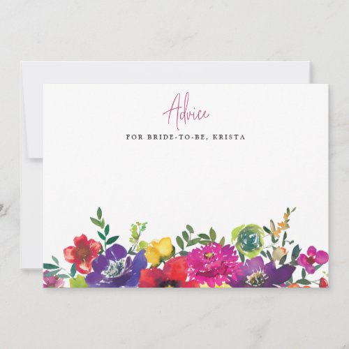 Bold Colorful Flowers Bridal Shower Advice Card