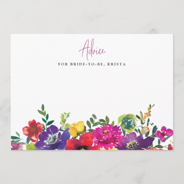 Bold Colorful Flowers Bridal Shower Advice Card (Front)