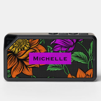 Bold Colorful Flowers on Dark Grey Personalised Bluetooth Speaker