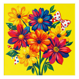 Bold Colorful Flowers Pop Art Bouquet Polka Dot