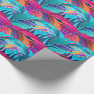 Bold colorful foliage feathers wrapping paper