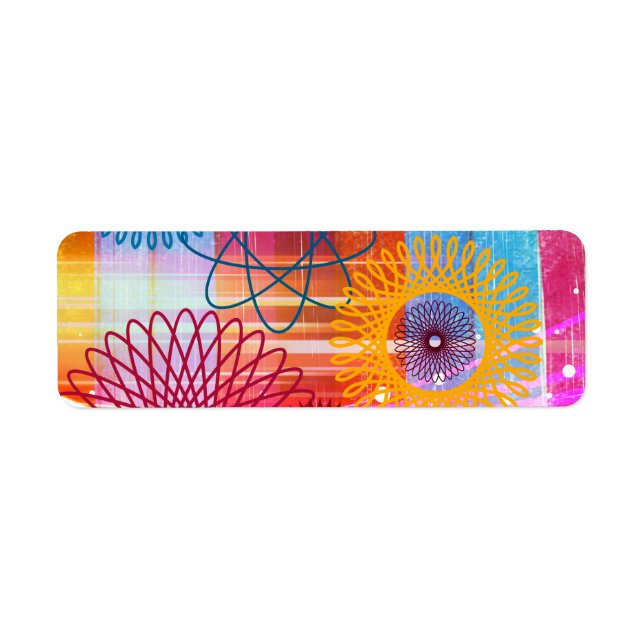 Bold Colorful Funky Spirographs and Stripes Label (Front)