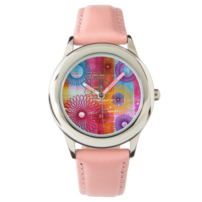 Bold Colorful Funky Spirographs and Stripes Watch (Front)