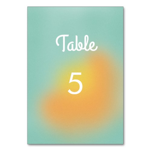 Bold Colorful Gradient Mint Orange Wedding  Table Number