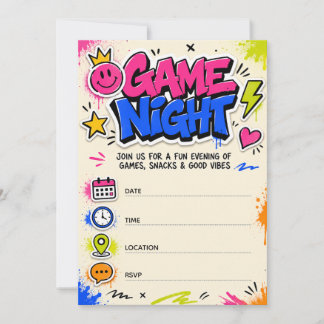 Bold Colorful Graffiti Game Night Good Vibes Party Invitation