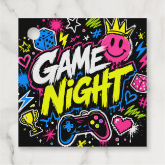 Bold Colorful Graffiti Game Night Party Favor Tags