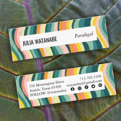 Bold Colorful Handmade Stripes w Social Icons Mini Business Card