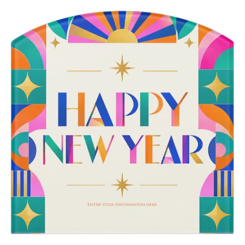 Bold Colorful Happy New Year Greeting Door Sign