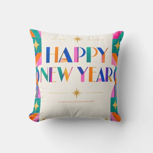 Bold Colorful Happy New Year Greeting Throw Pillow