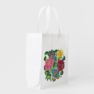 bold & colorful hungarian flowers grocery bag