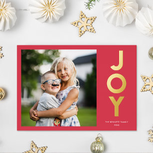 Bold Colorful JOY Christmas Photo Foil Holiday Card